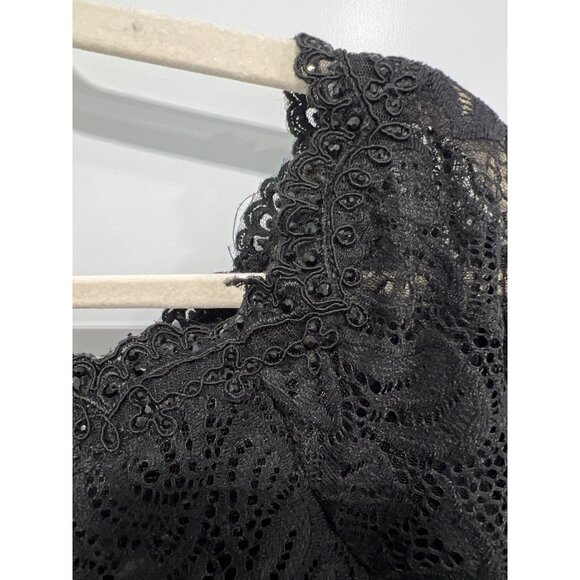 Vintage 90s Lace Crop Top Size 14 Open Back Black Grunge Whimsigoth Witchy Emo - Picture 3 of 9